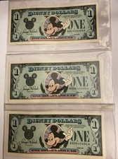 1989A $1 MICKEY DISNEY DOLLARS (3) Consecutive A00640489A - A00640491A Disneylan picture