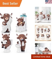 4 Pcs Farmhouse Highland Cow Bathroom Decor, Resin Cow Figurines picture