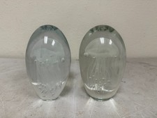 Pair Clear Glass Jellyfish Ocean Marine Art Paperweights picture