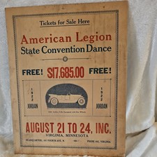 Vtg 1922 Am Legion Poster Virginia MN Jordon Auto Drawing Advertisement picture