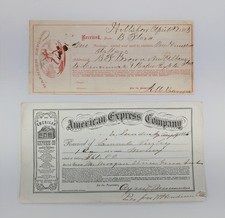 Antique 1863 1866 Harnden American Express Money Shipping Receipt Documents Pair picture