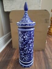 Vintage  Spaghetti  Type Blue And White  Ceramic  Jar W Lead 19x5 picture