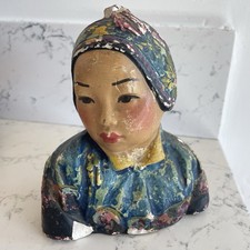 Vintage Antique 30s Asian Chalkware Bust Esther Hunt Rare Original Paint *READ picture