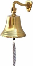 Vintage Solid Brass Ship Bell Wall Mount Nautical Maritime Decor Clear Ring picture