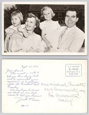 1952 Richard Nixon Printed Note Signature Family RPPC Postcard Pat Tricia Julie picture
