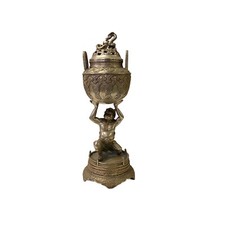 Oriental Silver Color Metal Lohan Deity Artistic Incense Burner Display ws3289 picture