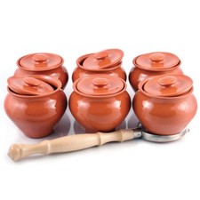 Baking Pot Set of 6 Stewing Stoneware Ramekin Clay Cooking Pot Set 6x17oz picture