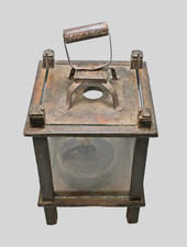 Antique Fine Handcrafted Wooden Cage with Glass covered wind protected Oil Lamp picture