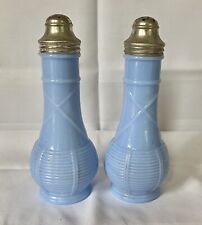 Jeannette Glass Co Delphite Blue Glass Salt & Pepper Shakers NICE S&P 6” picture