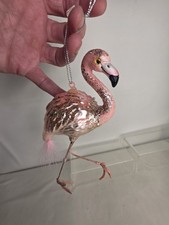 Pink Flamingo Blown Glass & Metal Ornament Glitter & Pearls Feathers picture