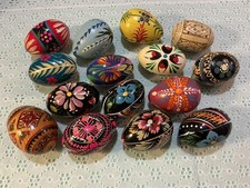 Wooden Hand Painted Ukrainian Pysanky Easter Eggs - Lot of 15 Eggs picture