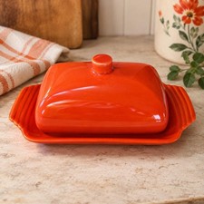 Vintage Vernon Kilns California Orange Pottery Covered Butter Dish Art Deco picture