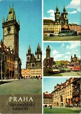 Prague Old Town Square Multi-View Postcard - Astronomical Clock Týn Church picture