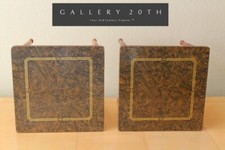 BEAUTIFUL PAIR MID CENTURY STACKING CLUB TABLES ATOMIC WOOD INLAYS 50S VTG 60S picture