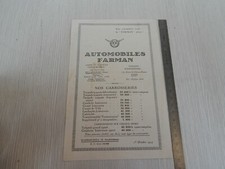 RIF2 RARE ORIGINAL BROCHURE LEAFLET 1924 FARMAN CAR MONOPAGE picture