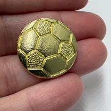 Soccer Ball Varsity Jacket Lapel Pin Round Gold Tone Letterman Pinback Hat Tie picture