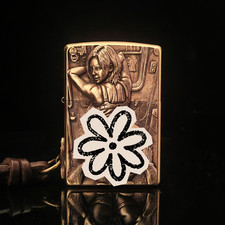 Girl Against Wall Zippo Lighter – Brushed Brass 3D Relief Gift for Men picture