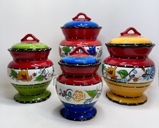 VTG Set of (4) Casa Vero ACK Ceramic Canisters w/ Lids Vibrant Color HandPainted picture