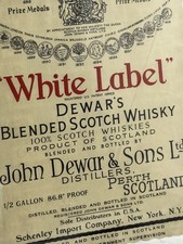 Vintage 1950's Dewars White Label Scotch Whiskey Label 1/2 Half Gallon New York picture