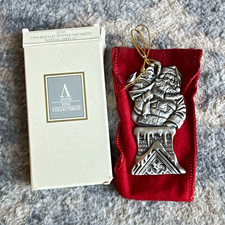 Avon 1994 Pewter Santa Claus Hanging Ornament Christmas w/ Pouch picture