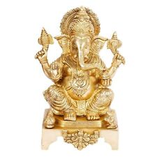 Brass Ganesha Idol Mangalkari Sitting Ganesh Bhagwan Large Statue God Ganpati picture