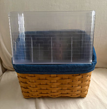Longaberger Handmade Woven Storage Basket w/ Blue Liner & Plastic Lid, Med picture