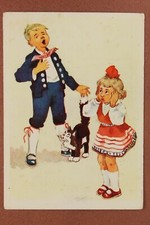 Boy terrible singer Girl Cat Vintage USSR Belarus postcard 1958 Artist Tinison🐱 picture