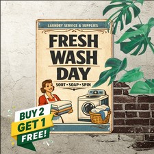 Fresh Wash Day Retro Laundry Metal Sign Mid Century Wall Decor 8x12 inch picture