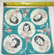 VTG DIONNE QUINTUPLETS HANDKERCHIEF 5 GIRLS QUINTS NEA SERVICE TEAL HANKY (CB5) picture