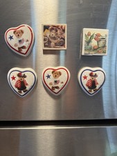 VINTAGE TBC 2002 Patriotic Boy, Girl, etc Bear Heart Shape Refrigerator Magnets picture