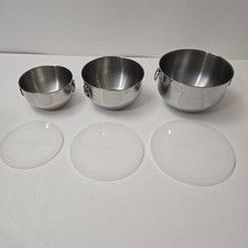 Vintage Farberware Nesting 3 Bowl Set Stainless Steel Thumb Rings & Lids picture