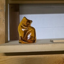 Blenko Tangerine Glass Cat Figurine Collectible Decorative Art Sculpture picture