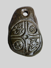 Ancient Judea Judaea Carved Gemstone Amulet Pendant Cross Astral Stars Shield picture