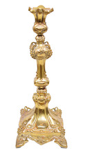 Antique Grape Pattern Brass Plated Jewish Sabbath Candlestick Poland Signed WNF picture