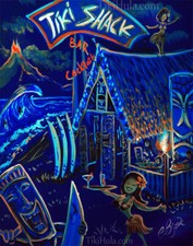 CBjork  8x10 PRINT Hawaiian Island Beach Blue Tiki Shack picture