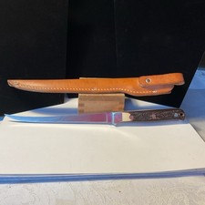 VINTAGE SCHRADE+ “Uncle Henry” 167 KNIFE BONE HANDLE, SHEATH WITH ALUM. INSERT picture