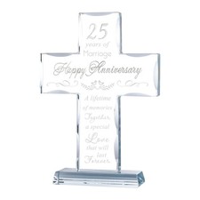 YWHL 25th Wedding Anniversary Glass Cross Gifts for Wife Husband, Laser Engraved picture