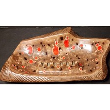Vintage Large Mid Century Ceramic Boomerang Ashtray Speckled Glaze 14in picture