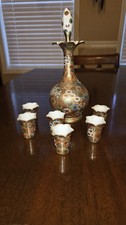 Old Kutani Saki Decanter With Stopper & Cups Thousand Flowers Beautiful Set picture