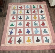 Vintage Handstitched Quilt Girls Bonnets flowers 93