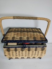 Vintage 60s/70s Woven (Japan) Sewing Box Basket w/Notions and Vintage Contents picture