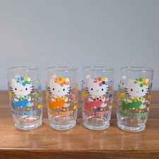 Vintage 2000 Hello Kitty Mermaid Drinking Glass Tumbler Set of 4 Rare Y2K Sanrio picture