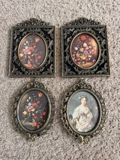 Vintage Ornate Mini Small Brass Frames Italy Floral Wall Art Oval Rectangle Set picture