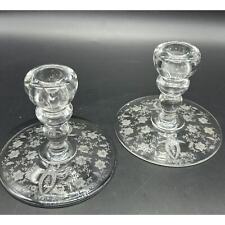 Viking Glass Co Prelude Etched Glass Candle Holders Set of 2 Vintage picture