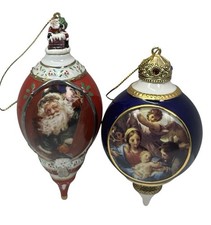 VTG Bradford Editions Porcelain Christmas Ornaments Lot of 2 Santa & Nativity picture