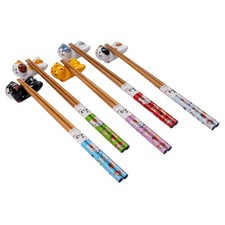 5 Pair Japanese Asian Bamboo Chopsticks Set with Ceramic Neko Cats Rest 5 Pairs picture