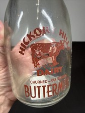 Vintage Hickory Hills Dairy Buttermilk Bottle With Image Of Cow On It picture