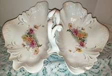 ATQ Porcelain CT Carl Tielsch Germany Floral Handled Divided Bowl 1800's 14