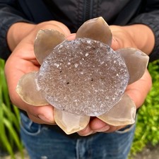 159G Natural Agate Geode Carved Lotus Flower, Hand Carved Healing Crystal Home picture