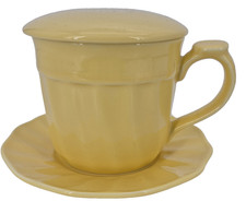 Vtg Rare Yellow Teacup Mug With Lid & Saucer 8oz Set Ganz picture